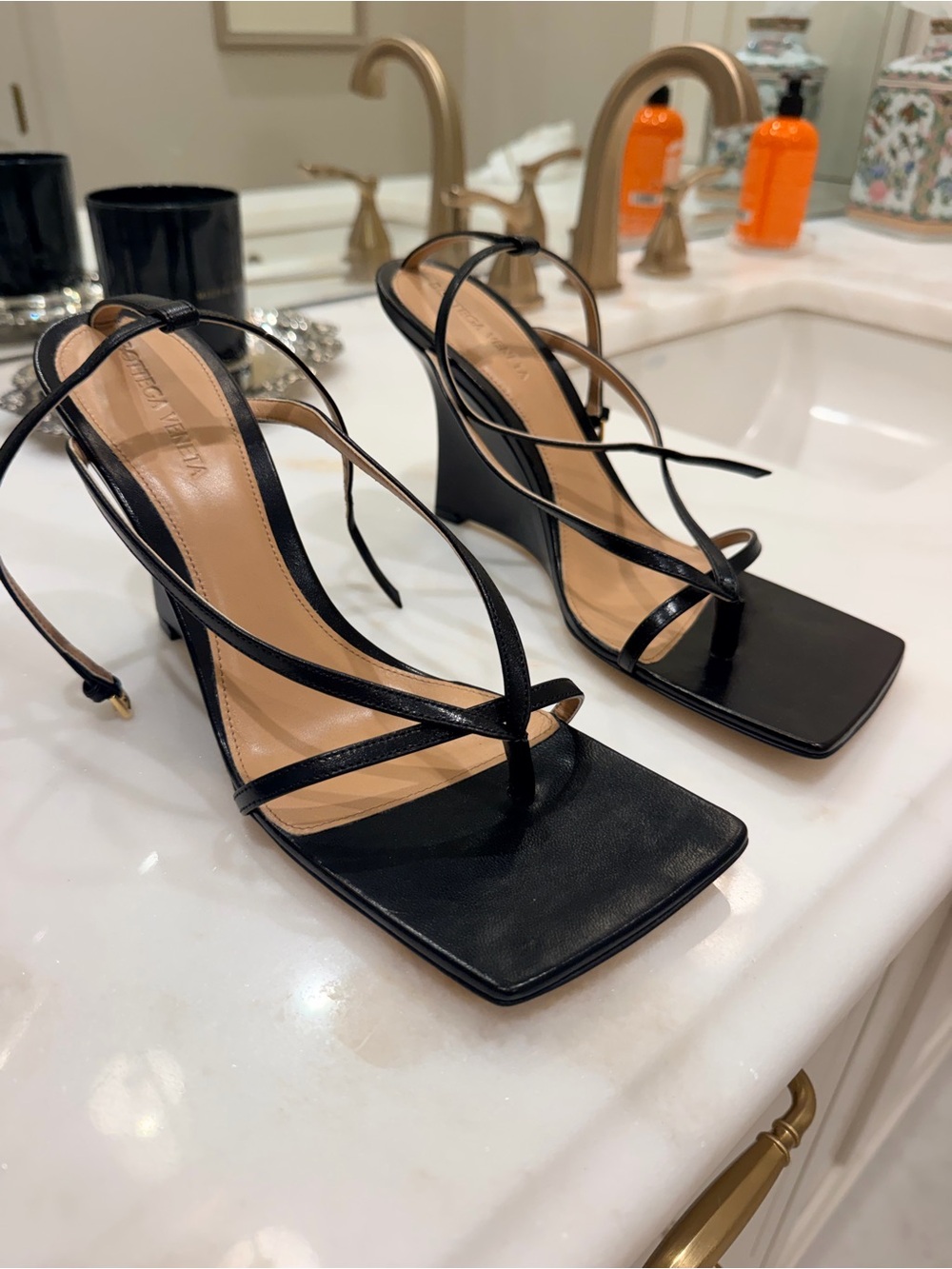 Bottega Veneta Black Leather Square-Heel Mules